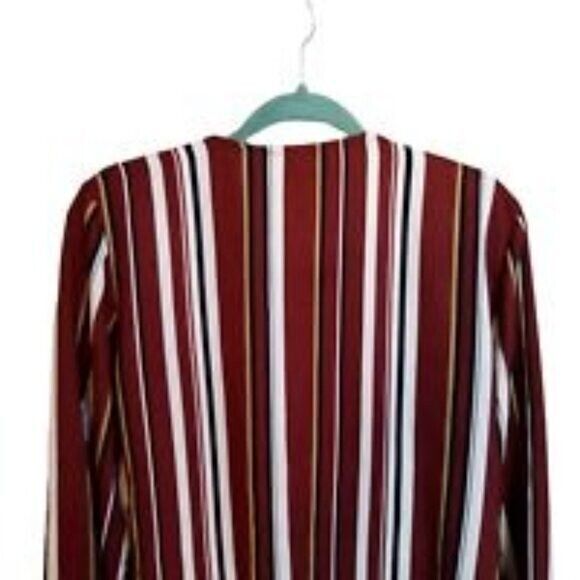 Windsor Womens Sz L Red White Striped Long Sleeve Overlap Blouse - Picture 6 of 10